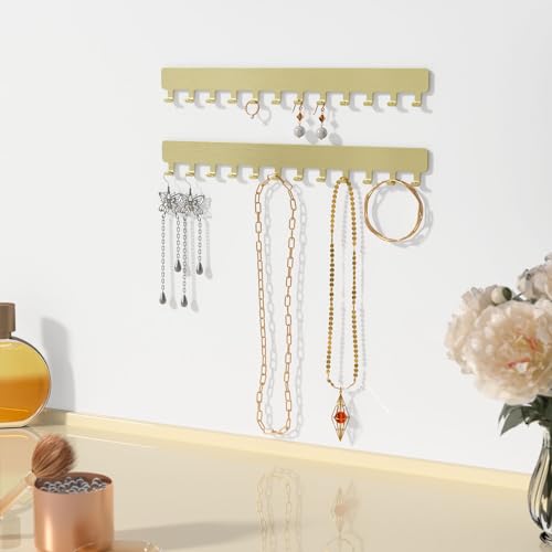 Necklace Holder - Hanging Jewelry Organizer, Self-Adhesive, Wall Mount, 2 PCS, Gold - color: Gold - Brushed
