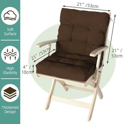 Outdoor Chair Cushions Set of 2, 42x21x4 Inch Patio Cushion for Dining/Rocking Chairs, High Back Soft Seat Pad with Ties, Indoor Outside Use, Fade-Resistant & Waterproof, Brown - color: Brown