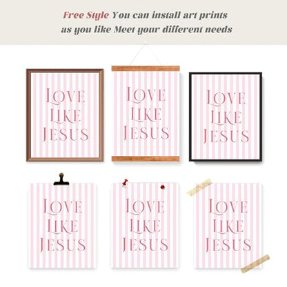 LARTSFRO Coquette Pink Bow Jesus Wall Art Decor Posters, Light Pink Bow Christian Room Bedroom Bathroom Dorm Wall Art Decor Aesthetic for College Teen Girls Gifts, Inspirational Bible Verses Bow Wall Decor, 10x8 Inch Set of 4 Bow Pictures (UNFRAMED) - col