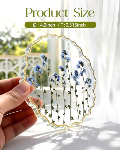 Oqplog Resin Drink Coaster for Desk Coffee Table-Blue Cute Dried Flowers Cup Coaster for Work Office Home Outdoor Decor Gifts for Girls Women,1 Pcs Wave - color: Blue
