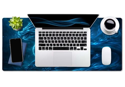 SSOIU Extended Mouse Pad, XXL Gaming Mouse Pads, Large Big Mousepad Laptop Computer Keyboard Mat Desk Pad with Non-Slip Base Stitched Edge for Gaming Office, 35.5 x 15.7 inch, Blue Dragon - color: Blue Dragon