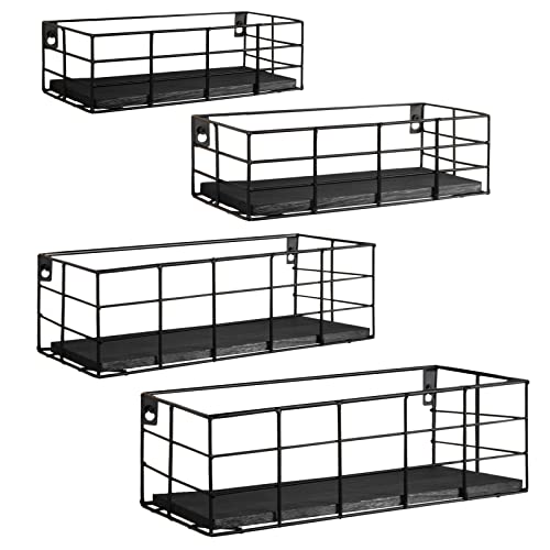 Fixwal 4 Set Floating Shelves - Hanging Wall Mounted Shelves for Living Room, Kitchen, Bedroom & Bathroom - Decorative Storage (Black) - color: Black, size: 4pcs