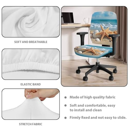 Beach Office Chair Covers Stretchable Office Chair Seat Cover 2 Piece Washable Gaming Chair Cover Universal Fit Most Wheelchairs,Computer Chairs,Gaming Chairs - color: Beach