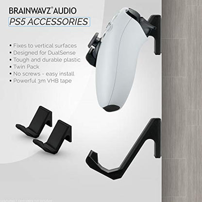 Game Controller Wall Mount (2 Pack) for PS5 DualSense Holder Hanger Stand bracket for Playstation PS5 Gamepad, No Screws, Strong VHB Adhesive (Black), by Brainwavz - color: Wall Mount - 2 pack