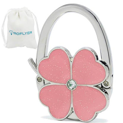 ROFLYER Four Leaf Clover Design Foldable Handbag Hanger Folding Purse Table Hook Holder (Pink) - color: Pink