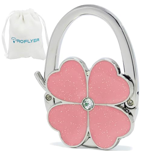 ROFLYER Four Leaf Clover Design Foldable Handbag Hanger Folding Purse Table Hook Holder (Pink) - color: Pink
