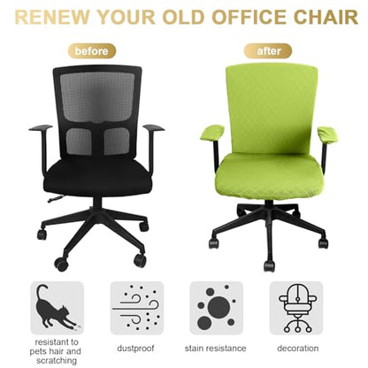 Tallew 4 Pcs Office Chair Covers Set Computer Universal Protective Stretchable Chair Seat Covers Desk Armrest Slipcovers Pads Office Cushion Backrest for Rotating(Lemon Green) - color: Lemon Green