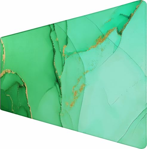 Large Gaming Mouse Pad, Waterproof Mousepad with Stitched Edges, Non-Slip Rubber Base, XXL Computer Long Keyboard Mouse Mat for Gamer, Office & Home, 31.5" x 15.7", Marble Green - color: Marble Green, size: 31.5" x 15.7"