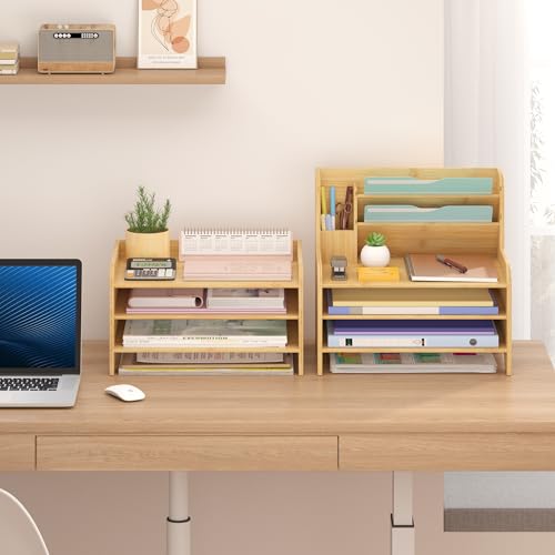 Bamboo Desk Organizer Mail Holder Countertop Letter Tray File Organizer for Desk Letter Sorter Paper File Storage for School Home Office Supplies - color: Nature, size: Small