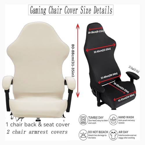 Gaming Chair Cover Set with Armrest Covers, Stretch Ruffled Slipcover for Racing Office Computer Reclining Chairs (Cream) - color: Cream