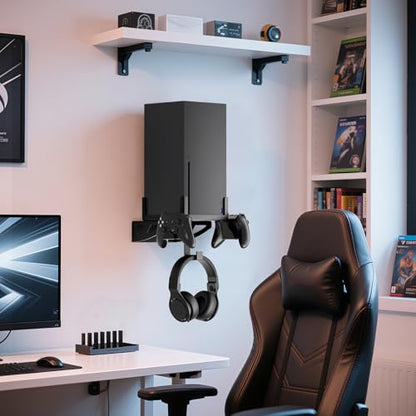 Wall Mount for Xbox Series X - Wall Mount Stand Kit with Detachable 2 Controller Holder & Headphone Hanger, Mount on The Wall, Compatible with Xbox Series X Accessories