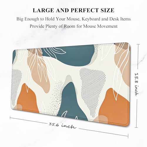 Auhoahsil Large Mouse Pad, XXL Desk Pad, Extened 35" x 15", Non-Slip Rubber Base, Stitched Edges, Superior Surface, Waterproof Keyboard Mat, Large Mousepad for Gamer, Office & Home, Desert Leaves - color: 09 Boho Abstract Leaves, size: XXL - Extended size