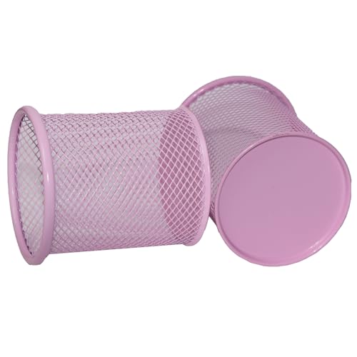 Pen Holder Mesh Pencil Holder Metal Pen Holder Cup Pencil Cup Holder for Desk Office Pen Organizer PINK, 4 Pack - color: Pink, size: 4 PACK Round