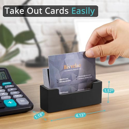 Bivvclaz Black Business Card Holder Desk, Wood Business Card Organizer Desktop Business Card Display Stand for Office Tabletop Exhibition, Small Business Essentials - color: Black