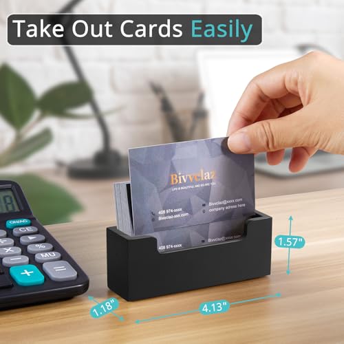 Bivvclaz Black Business Card Holder Desk, Wood Business Card Organizer Desktop Business Card Display Stand for Office Tabletop Exhibition, Small Business Essentials - color: Black
