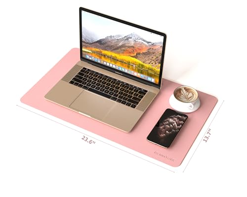 RENMTURE PU Mouse Pad, Faux Leather Large Desk Pad, Home Work Office Accessories, Non-Slip Desk Mat, Waterproof Gaming Pad Desk Blotter (23.6" x 13.7", Pink) - color: Pink, size: 23.6" x 13.7"