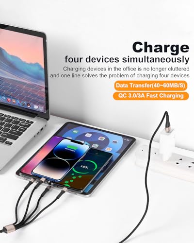 SIQIWO Multi USB C Cable Fast Charging, [4FT/2 Pack] QC 3.0(3A) USB C Splitter Cable, 4 in 1 Charger Cord with 4 Type C Ports, for iPhone 17/16/15 Series, iPad Air/Pro, Samsung Galaxy S25, Pixel, PS5 - color: Black
