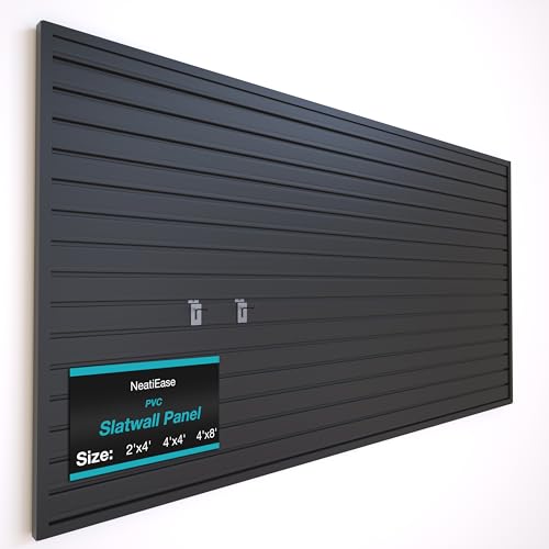 NeatiEase Slatwall Panel Wall Storage Systems, 4 x 8ft Slat Wall Paneling Garage Wall Organizer, Heavy Duty Wall Mounted PVC Wall Rack (Black) - color: Black, size: 4x8ft