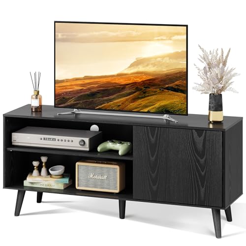 WLIVE TV Stand for 55 Inch TVs, Entertainment Center with Storage Cabinet, Mid-Century TV Stands for Living Room and Bedroom, 50" TV Console, Black - color: Relief Black, size: 47 Inch