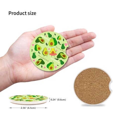Cute Avocado Car Coasters: Pack of 2, Absorbent Ceramic Drink Cup Holder Coasters with Finger Notch for Easy Removal - color: Avocado