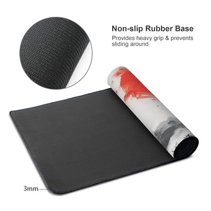 Extra Large Gaming Mouse Pad, Samurai and Bamboo Forest Japanese Style, Non-Slip Rubber Base, Stitched Edges, 35.4 x 15.7 Inches - color: Samurai & Red Sun
