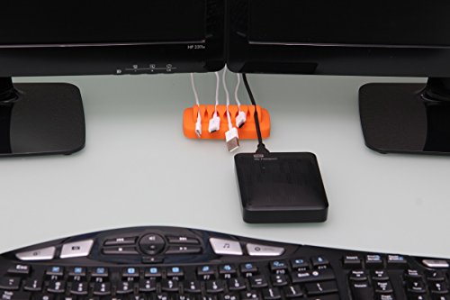 Heaviest Cable Organizer on The Market! Compact and Weighted Desktop Cord Holder and Cable Organizer, Eco-Friendly Silicone, No Bad Smell, Bundled with 4 Reusable Cable Ties! (Orange) - color: Orange, Standard