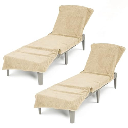 American Soft Linen 2 PACKED Chaise Lounge Covers with Pocket, 86"x32" Oversized Beach Pool Lounge Chair Towels (Beige Chair Towel, 2 PIECE) - color: Beige Chair Towel, size: 2 PIECE