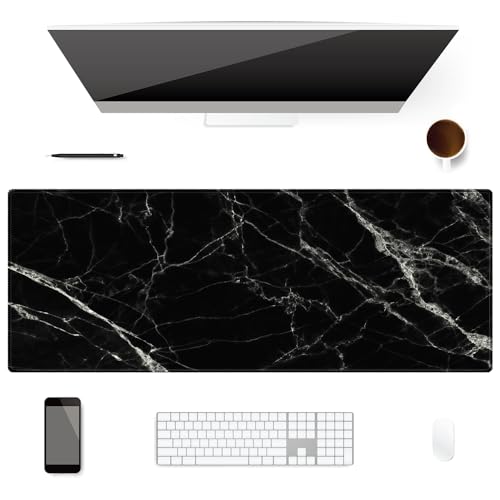 Extended Desk Mat (31.5x11.8 inch 3mm Thick), iDonzon Soft Cute Extra Large XXL Waterproof Gaming Mouse Pad with Non-Slip Rubber Base & Stitched Edges, for Working/Game, Black White Marble - color: Black White