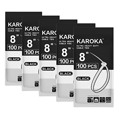 Zip Ties Heavy Duty 8 inch with 120 Pounds Tensile Strength, Black Heavy Duty Cable Ties, 500 Pack, by Karoka - size: 8" 120lb (500 Pack)