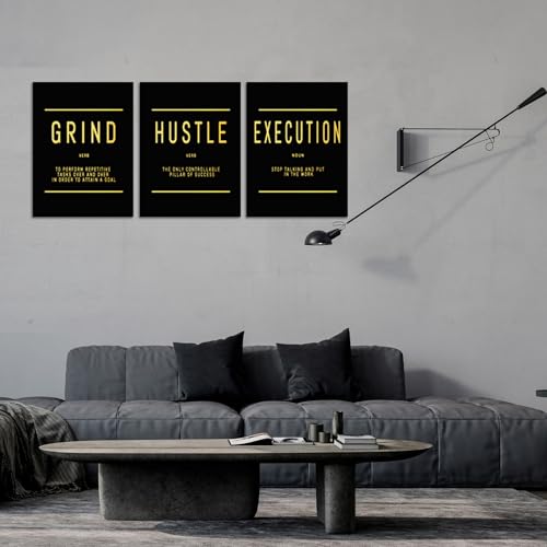 ZHIYANGY 3Pcs Motivational Quotes Canvas Wall Art,Grind Hustle Execute Wall Art, Inspirational Canvas Wall Art, Entrepreneur Quote Home Office Bedroom Decor for Living Room Bedroom, Office Decor - color: 3P-Entrepreneur, size: 24 x 36 inch x 3pcs