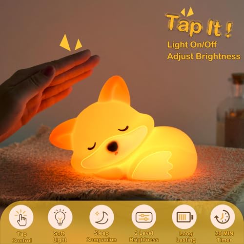 VoMii Fox Night Light for Kids, Cute Fox Lamp Silicone Baby Nursery Night Lamp, Dimmable Squishy Touch Bedside Lamps, Adorable Rechargeable Animal Lamps Gifts Kawaii Room Decor for Kids Girls Boys - color: FOX