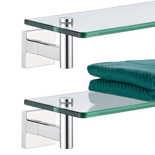 KOKOSIRI Bathroom Shelves Wall Mounted Floating Glass Shelf Polished Stainless Steel 12-Inch Hanging Rack for Storage/Room Decor 2 Pack B1105CH-L12-P2 - color: Polished Chrome, size: 12-Inch(2 Pack)