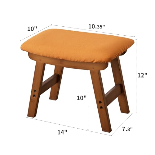 Kitsanery Foot Stool,Ottoman,Bamboo Small Sofa Foot Rest Under Desk,Extra Seating for Living Room, Bedroom and Kitchen(Brown Stool Legs - Orange Surface) - color: Brown Stool Legs - Orange Surface