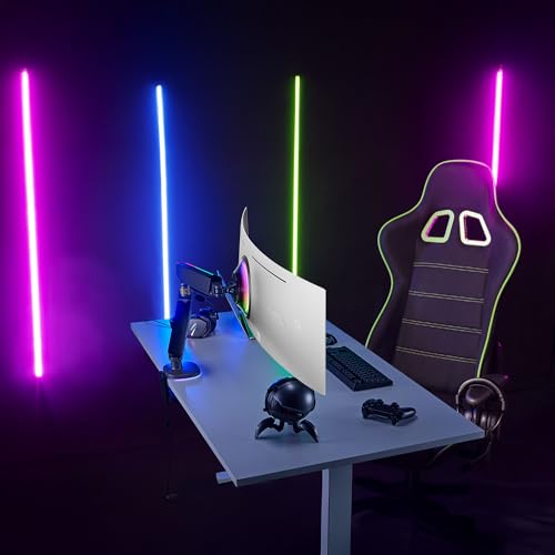 AVLT Single 27”-45” RGB Gaming Monitor Arm Desk Mount Built-in 20 Lighting Modes Touch Button Control Fits Flat/Curved/Ultrawide Screen Height Swivel Tilt Rotation Adjustable Stand -Black - color: Black - Single
