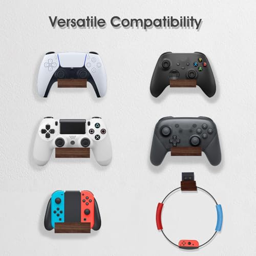NIRVASH Walnut Controller Wall Mount, Wood Game Controller Holder Stand & Headphone Hanger, Controller & Headset Stand Compatible with Xbox, PS5, Remote (2 Pack Black) - color: Black (2 Pack)