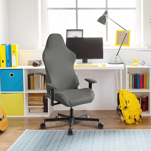 Stretch Gaming Chair Cover, Soft and Comfortable, Dust Protection, Modern Design, for Office Computer Racing Seat(Gray) - color: Grey