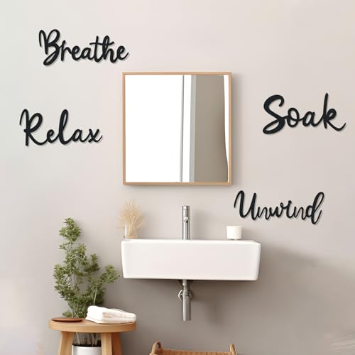4 Pcs Bathroom Decor Wooden Bathroom Wall Sign Black Bath room Decor Relax Unwind Soak Breathe Wall Art Fresh Hollow Sign for Washing Room Laundry Room Toilet (Cosy) - style: Cosy