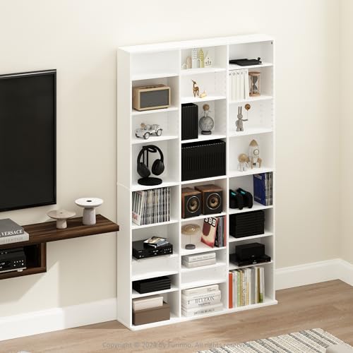 Furinno Jaya DVD Shelf, 24-Shelf Wide CD Rack, Media Shelf with Adjustable Shelves, 8 x 3 DVD Storage Cabinets for CD Blueray Game Disc, Easy Assembly, for Living Room, Home Office, White - color: White, size: 24-Shelf