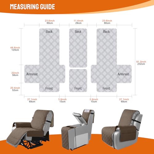 VANSOFY Loveseat Recliner Cover with Console 100% Waterproof Sofa Slipcovers Non-Slip Reclining Couch Cover Split Sofa Covers Furniture Protector for Pets, Dogs(Brown) - color: Brown