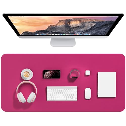 Hsurbtra Desk Pad, 35.5" x 17" PU Leather Desk Mat, XXL Extended Mouse Pad, Waterproof Desktop Blotter Protector, Non-Slip Ultra Thin Large Laptop Keyboard Writing Mat for Office Home, Bright Rose - color: Bright Rose, size: 35.5" x 17"