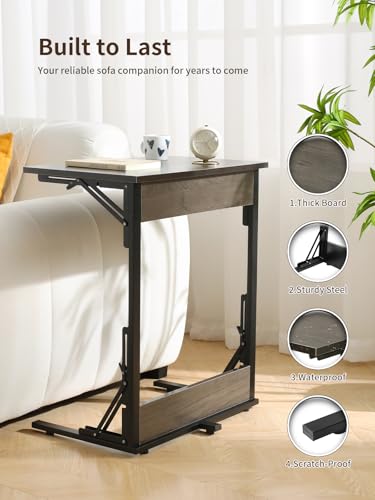 Upgraded 24" Folding C Shaped End Table, Small Sofa Side Laptop Desk, Couch TV Tray Table for Living Room, Bedroom (1, Grey) - color: Grey, size: set of 1