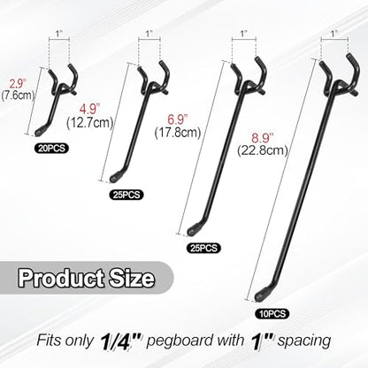 80 Pack 2/4/6/8 inch Heavy Duty Pegboard Hooks,Extra Thick 1/4" Black Peg Board Hooks for Hanging, Pegboard Accessories for Garage, Kitchen, Gym, Store Wall Organizer - size: 2/4/6/8inch- 80pcs (Heavy duty)