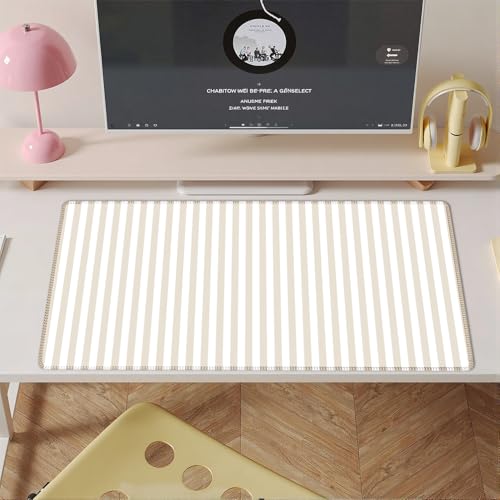 Beige Striped Desk Mat Cute Pastel XXL Large Gaming Mouse Pad Desk Pad Kawaii Aesthetic Home Office Decor Cozy Keyboard Laptop Computer Mat - color: A2- Beige