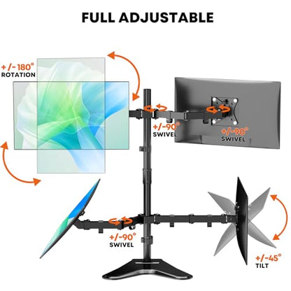 Quad Monitor Stand, Fully Adjustable Stacked 4 Screen Desk Mount for 17 to 32 Inch Computer Screens,Hold up to 19.8lbs Each,Black - size: Quad Arms