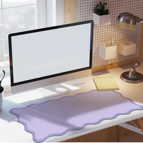 Hahafelt Scalloped Desk Mat Large Desk Pad Cute Coquette Table Mat Back to School Preppy Table Make up Pad Nonslip Graduation Gift with Stitching Waterproof Gaming(Purple,23.6 x 13.8 Inches) - color: Purple, size: 23.6 x 13.8 Inches