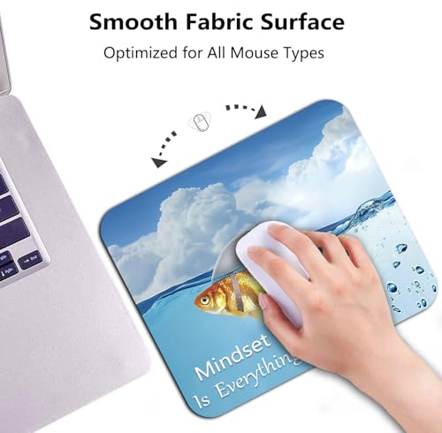Mindset is Everything Mouse Pad, Shark Goldfish Inspirational Art Desk Mat | Comical Humorous Design Motivational Quote, Anti-Slip Rubber Base, Silky Smooth Surface, Cute Office/Gaming Mousepad - color: Color_CNaa