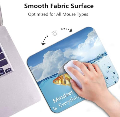 Mindset is Everything Mouse Pad, Shark Goldfish Inspirational Art Desk Mat | Comical Humorous Design Motivational Quote, Anti-Slip Rubber Base, Silky Smooth Surface, Cute Office/Gaming Mousepad - color: Color_CNaa
