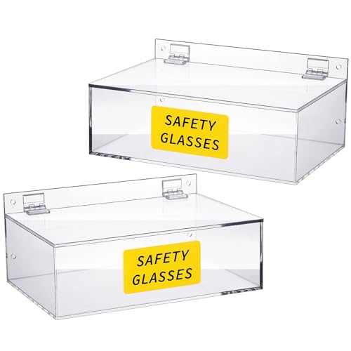 Weysat Acrylic Safety Glasses Holder Safety Glasses Dispenser with Lid Stand or Wall Organizer for Disposable Goggle Storage - color: Clear