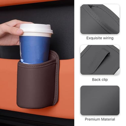 Car Door Cup Holder, Leather Clip On Backseat Pocket Beverage Holder, Waterproof Scratch-Resistant Vehicle Window Cup Holder, Multifunctional Storage for Water Cup Phone Change (Brown) - color: Brown