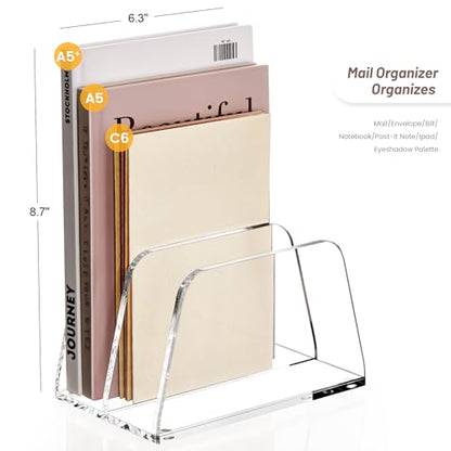 YUXUN Acrylic Mail Organizer,2 Sections Vertical Desk Organizer,Clear Envelope Holder Bill Organizer Letter Sorter for Mail,Envelope,Bill,Notebook,Post-it Note for Home,Office,Classroom - style: 2-Section,A5